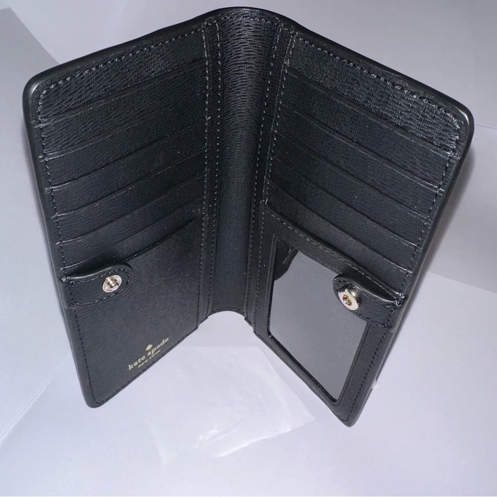 Kate Spade Black Refined Grain Leather Darcy Large Slim Bifold Wallet New w/ Tag - Picture 11 of 14